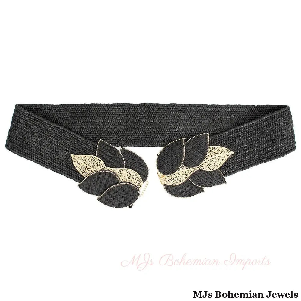 Belt Black Leaf Stretch Belt for Women