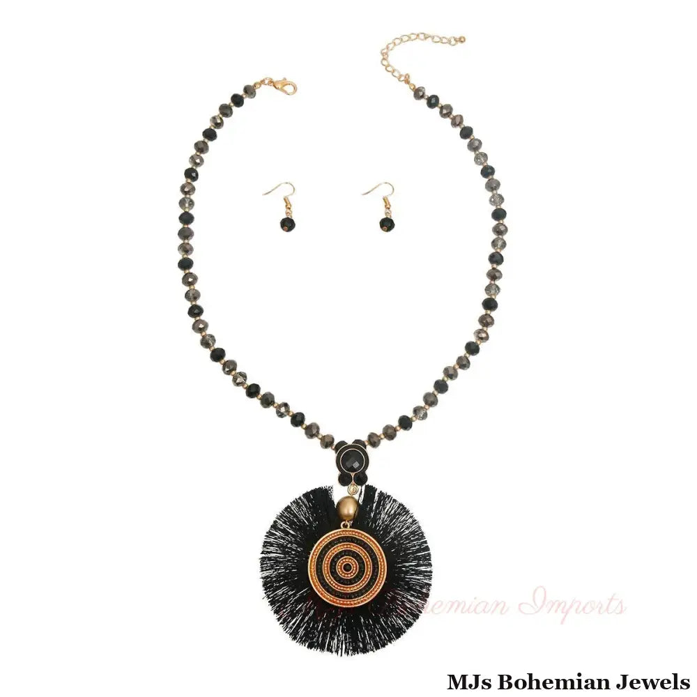 Black and Gold Bead Fan Tassel Set