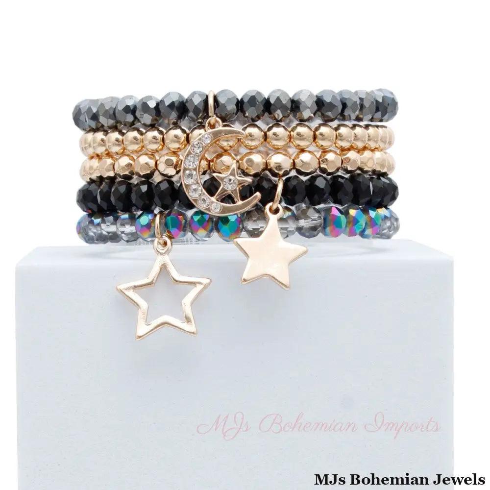 Black and Gold Glass Star Bracelets