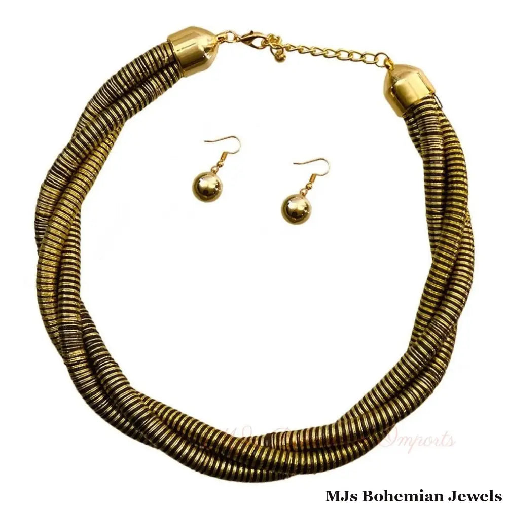Black and Gold Twisted Cord Necklace Set