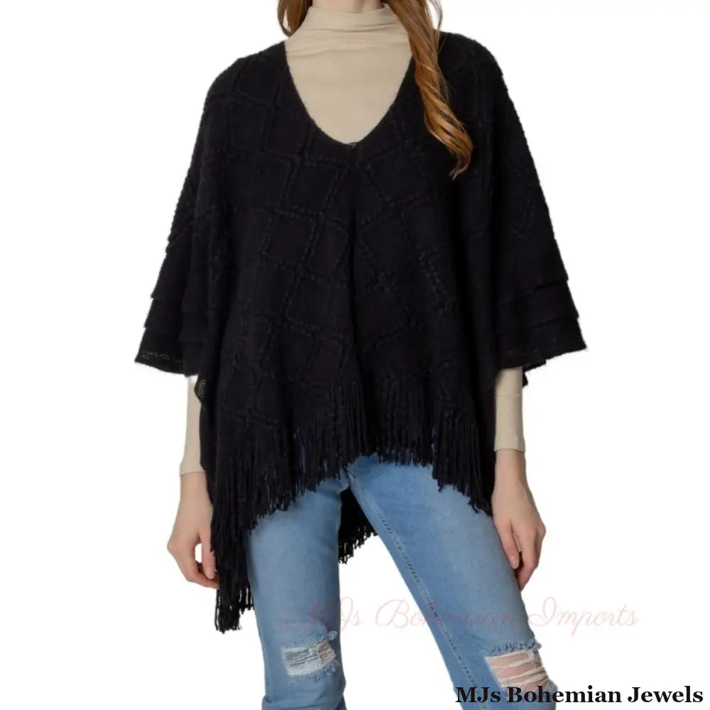 Black Crochet Poncho