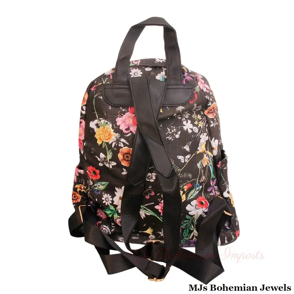 Black Leather Floral Backpack