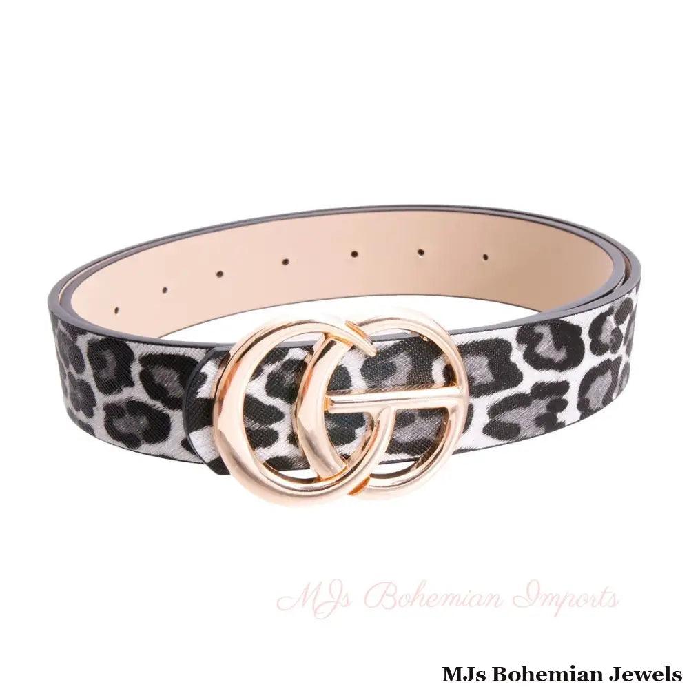 Black Leopard and Gold Monogram Letter Belt