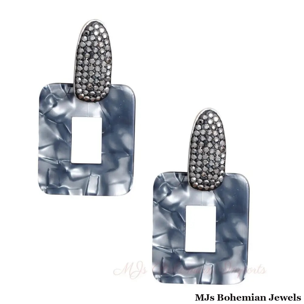 Black Marbled Stone Earrings