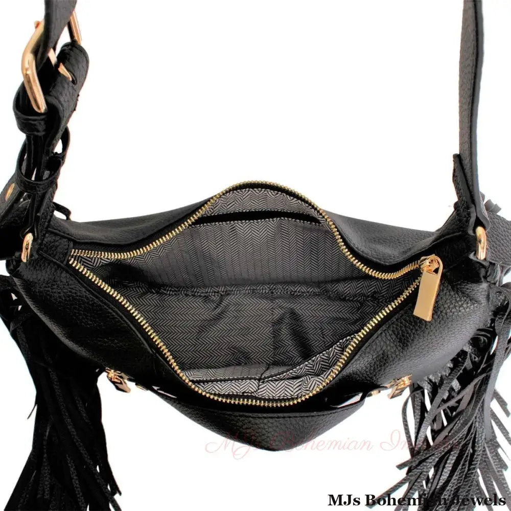 Black Moto Fringe Shoulder Bag