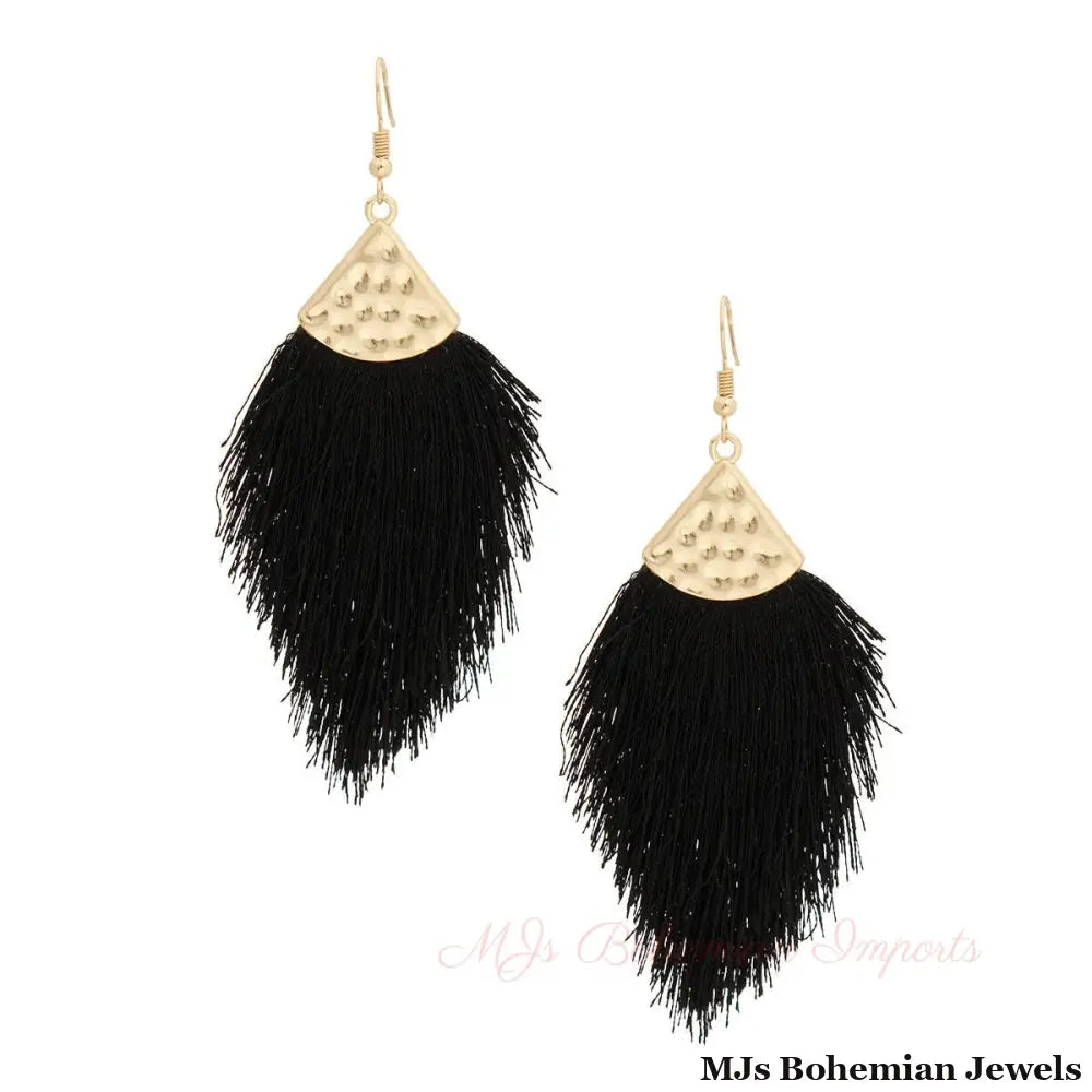 Black Silk Tassel Fish Hook Earrings
