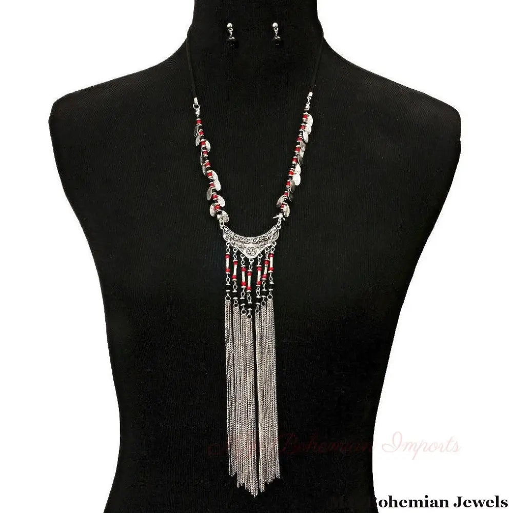 Black Tassel Necklace Set