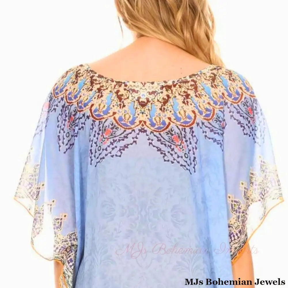 Blue African Print Rouned Poncho