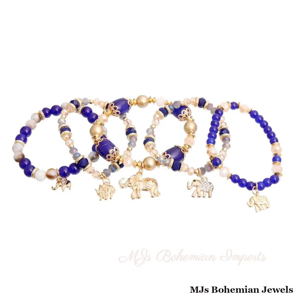 Blue Bead Elephant Bracelets