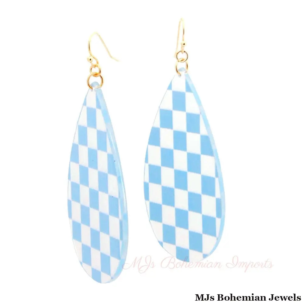 Blue Checker Teardrop Earrings