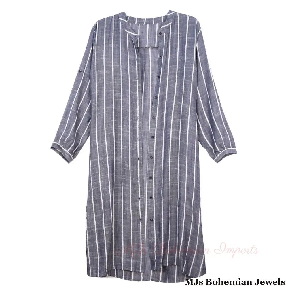 Blue Pin Stripe Long Shirt Kimono