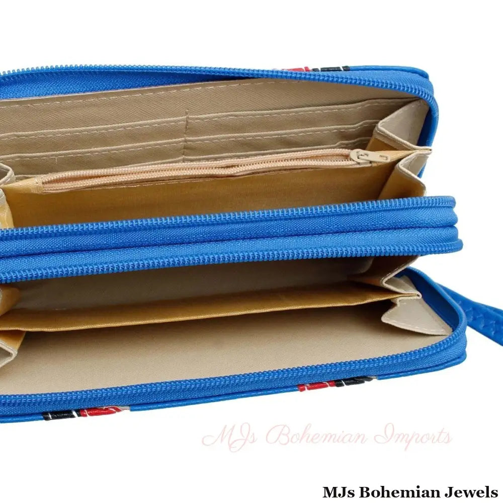 Blue Striped Double Zipper Wallet