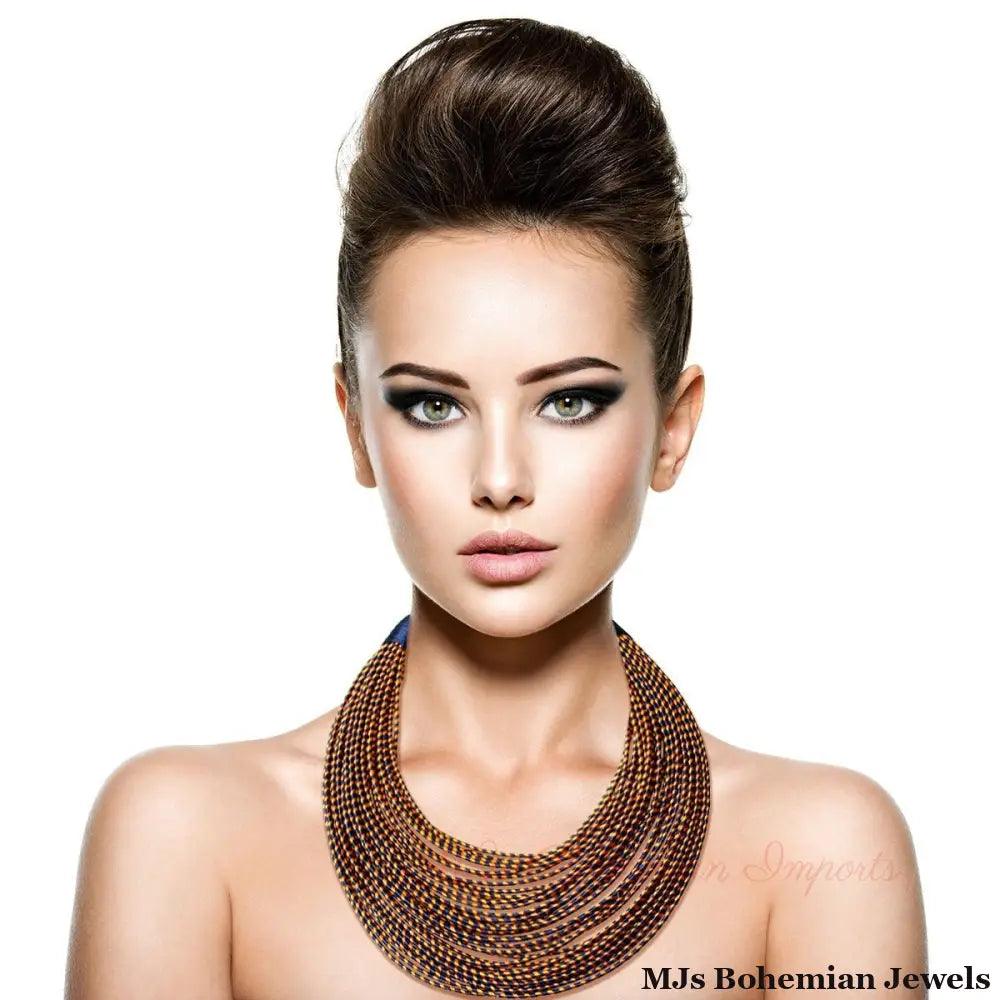 Blue Tribal Layered Wrapped Necklace