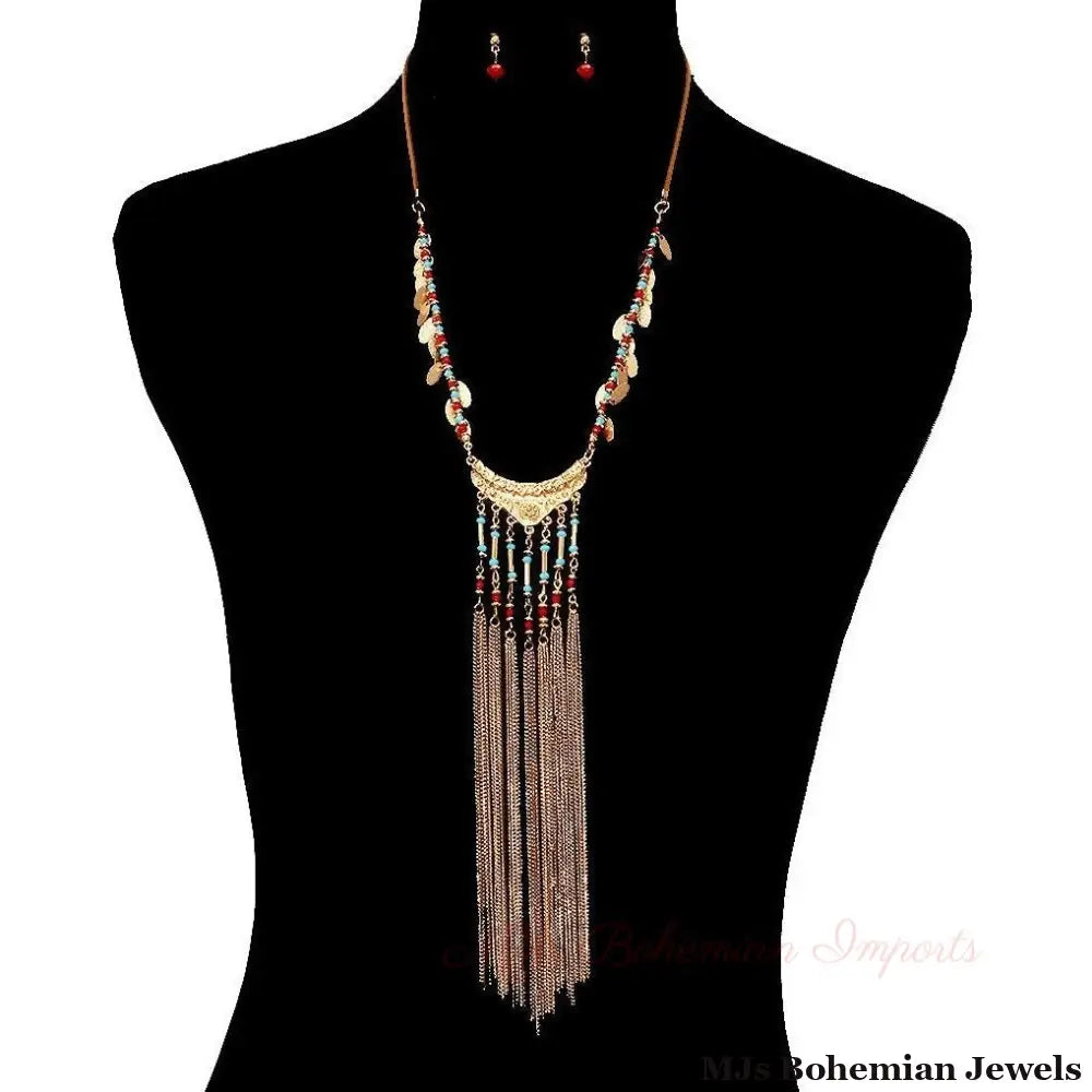 Brown Tassel Necklace Set