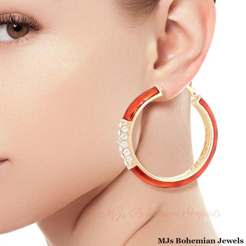 Burgundy and Gold Rhinestone Hoops