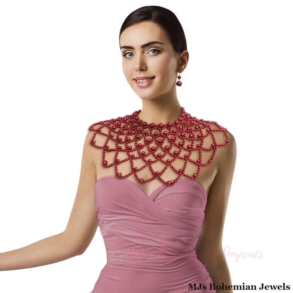 Burgundy Pearl Choker Cape