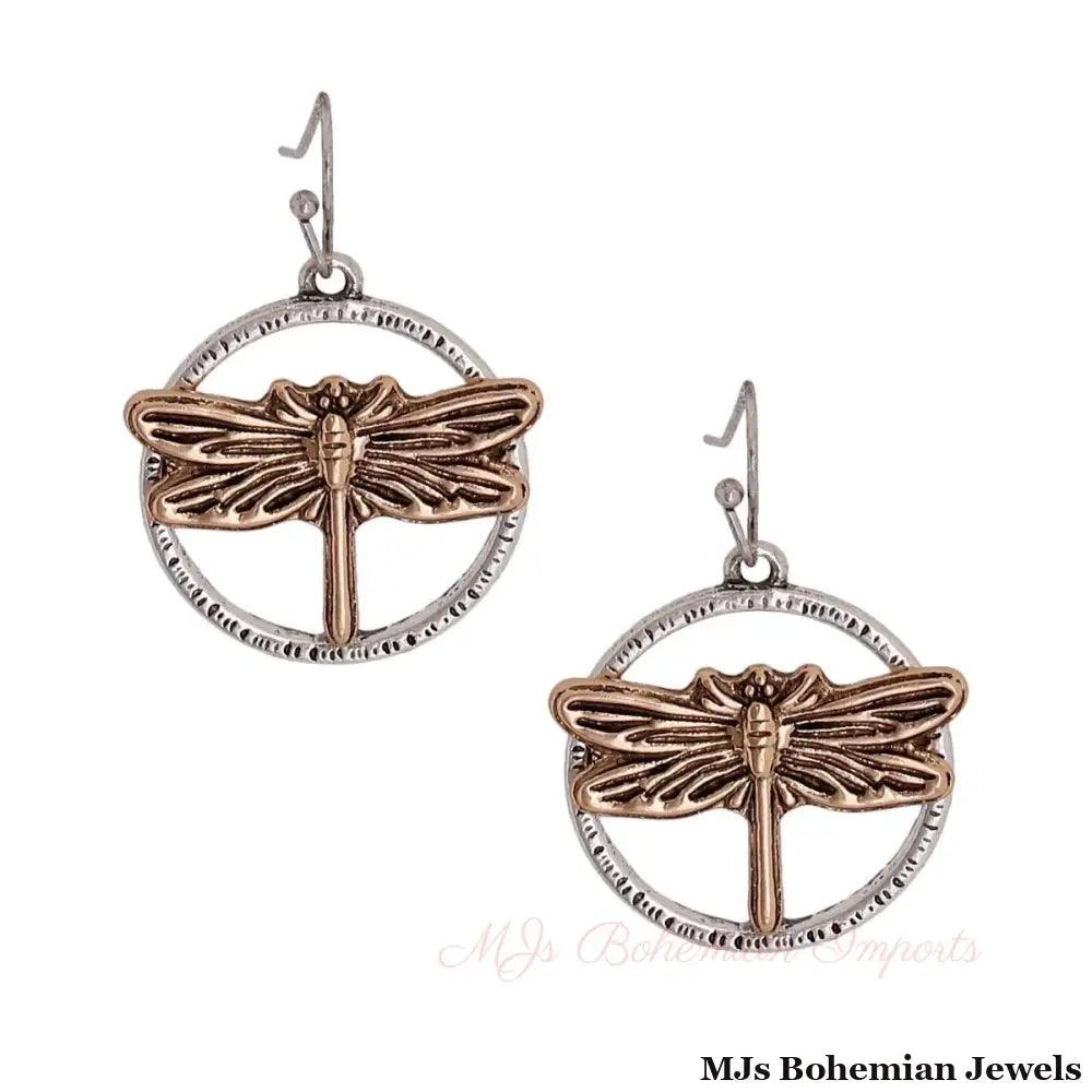 Burnished Metal Dragonfly Earrings