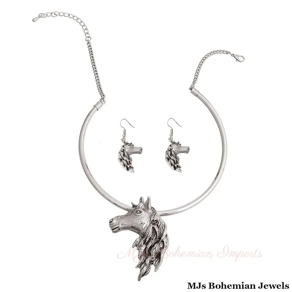 Burnished Silver Horse Necklace
