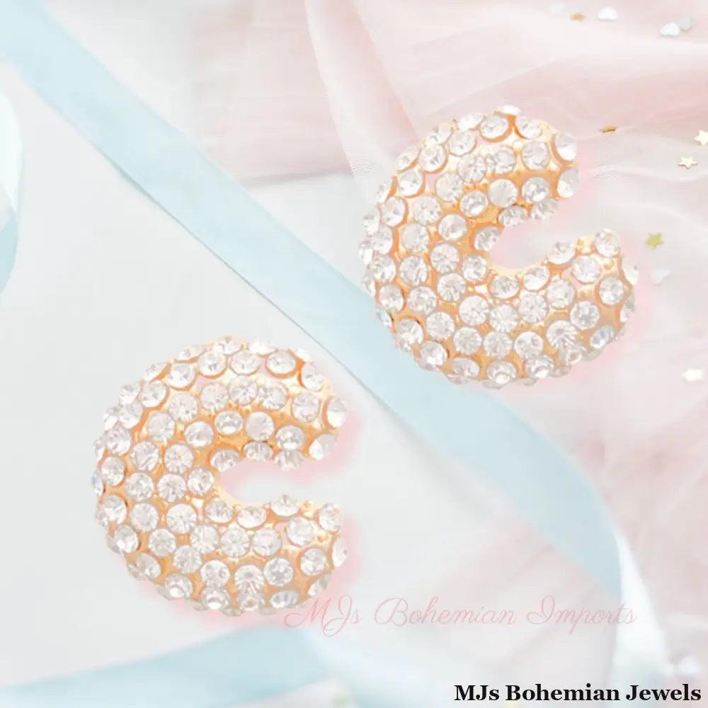 C Initial Rhinestone Studs