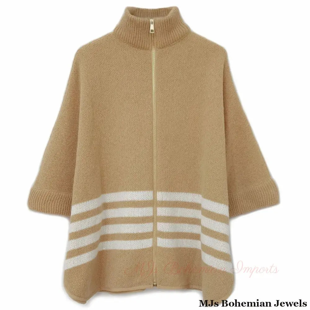 Camel Stripe Zipper Kimono