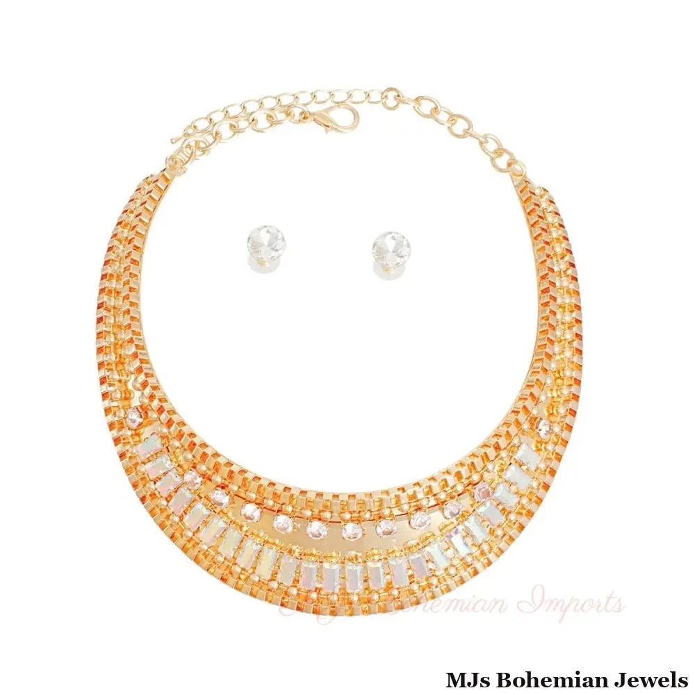 Choker Necklace Gold Crystal Armor Set for Women