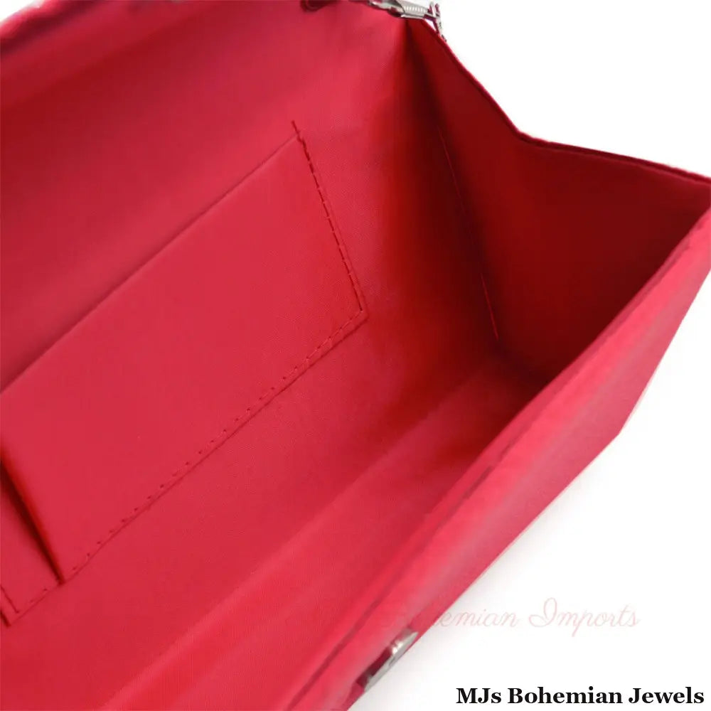 Clutch Red Ruched Rhinestone Bag for Women