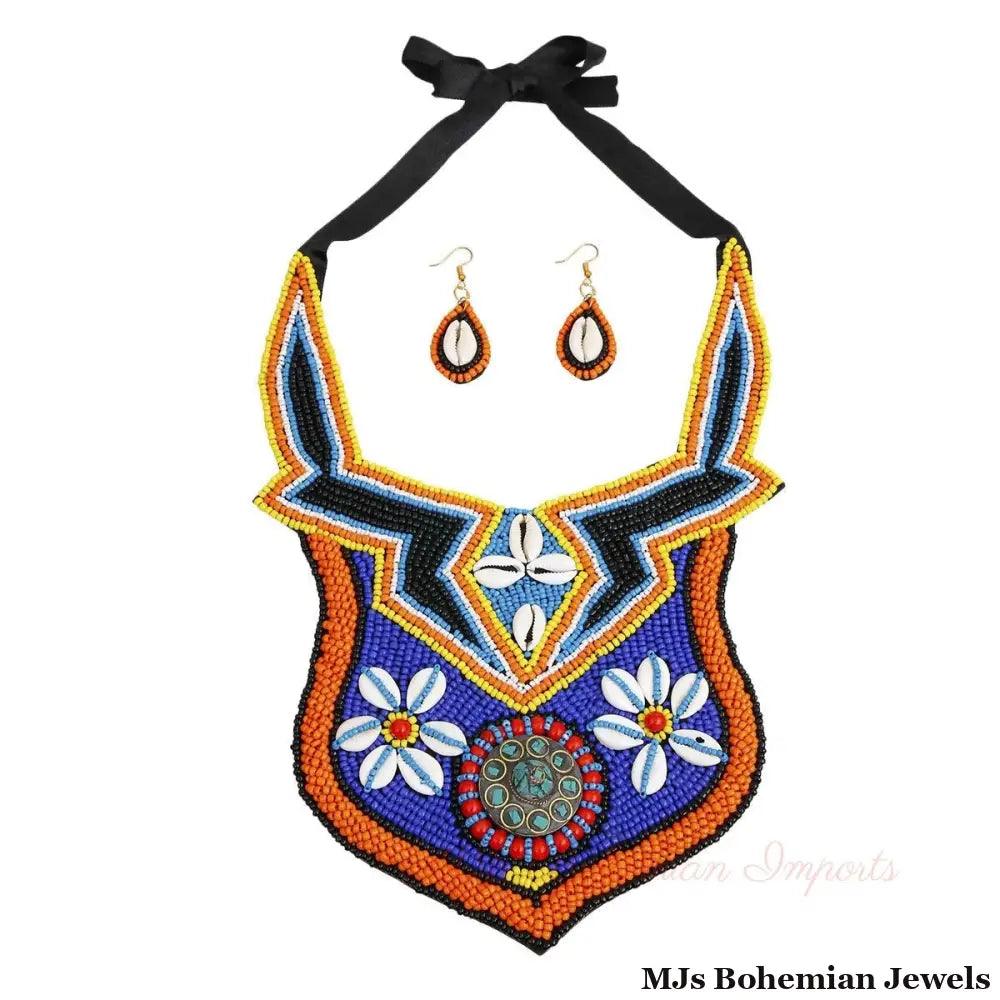Cowrie Shell Mosaic Bib Necklace