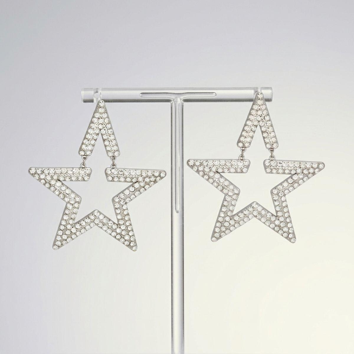 AKA Silver Star Large Encrusted Dangle Earrings