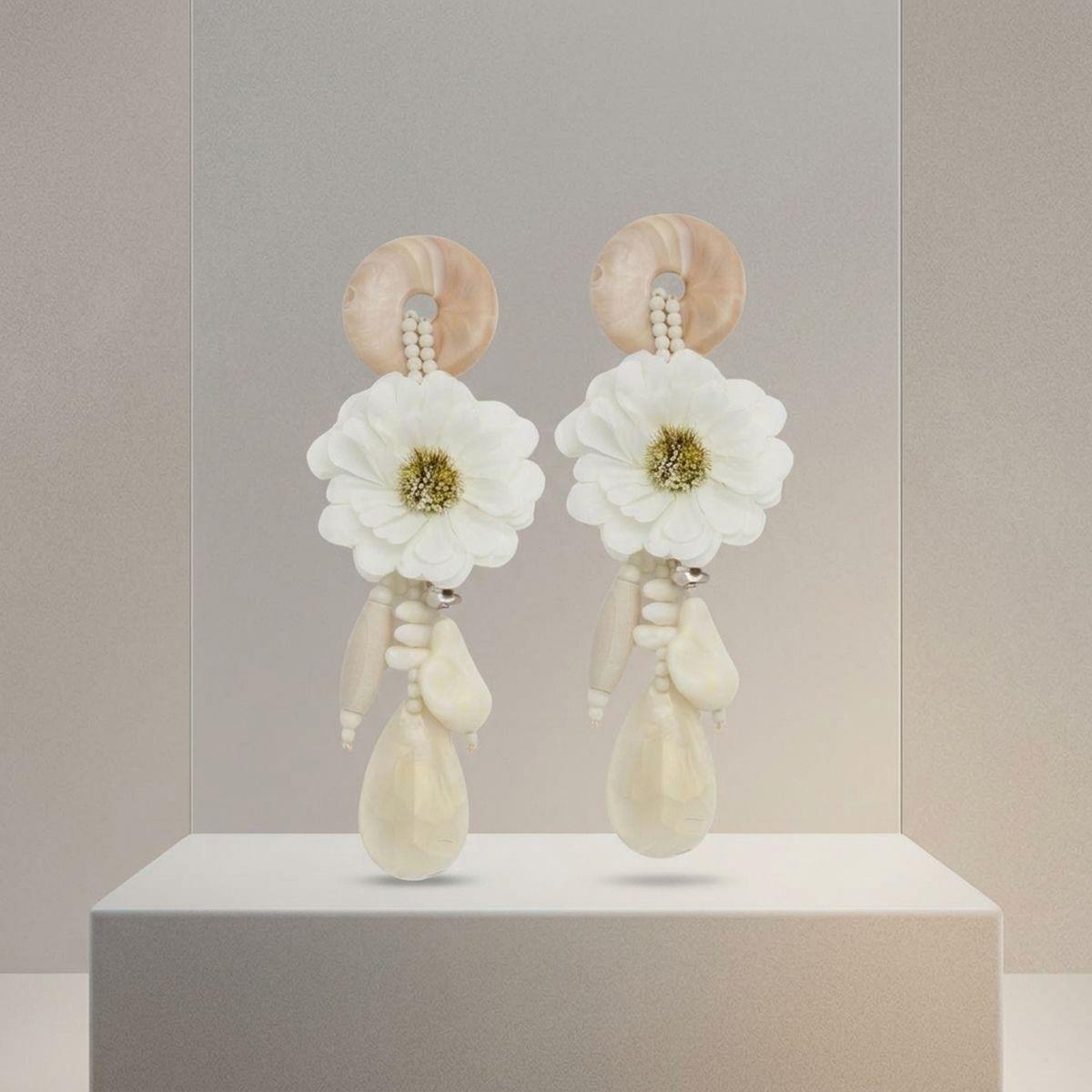Ivory Oversized Natural Floral Drop Earrings