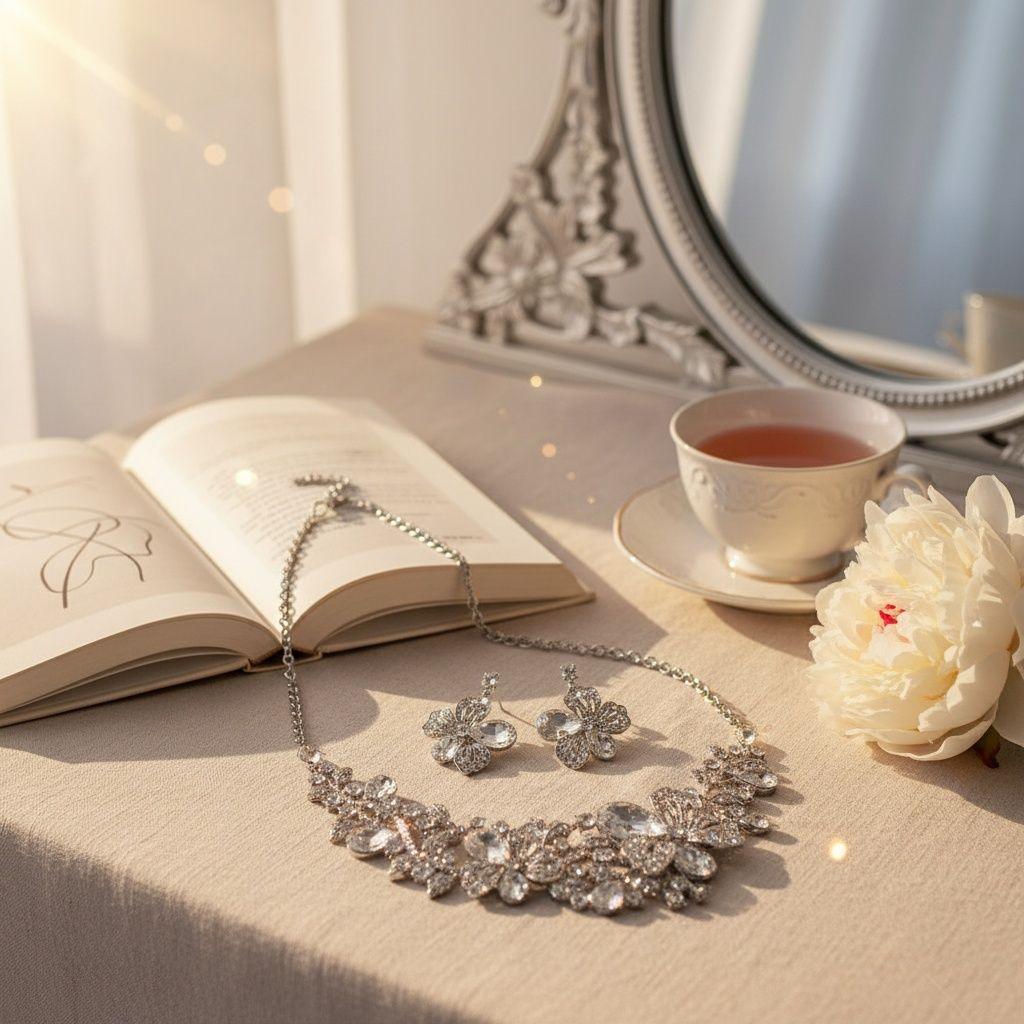 Silver Floral Intricate Crystal Collar Necklace