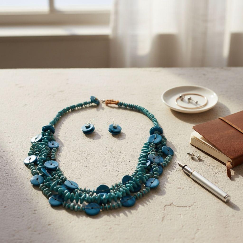 Tribal Turquoise Resin Bead Multi Layer Necklace
