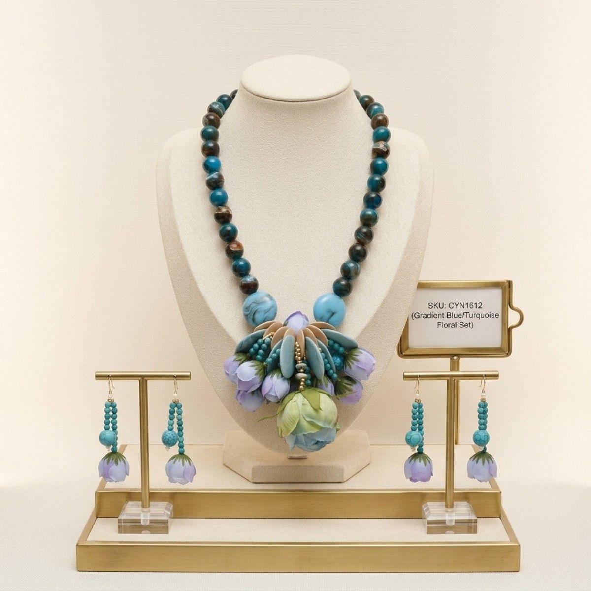Turquoise Floral Garden Statement Bib Necklace