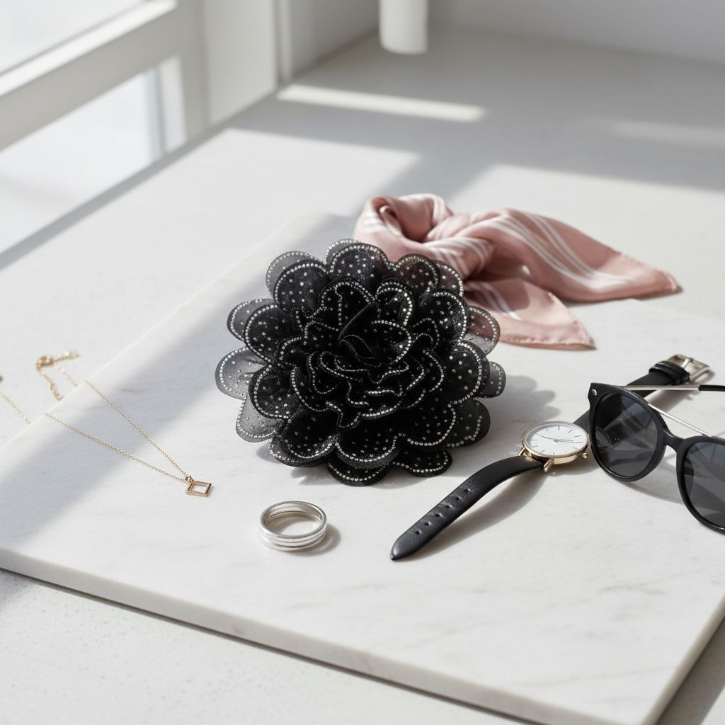 Black Camellia Flower Sparkle Brooch Hair Clip