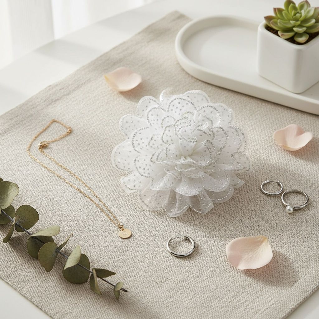 White Camellia Flower Sparkle Brooch Hair Clip