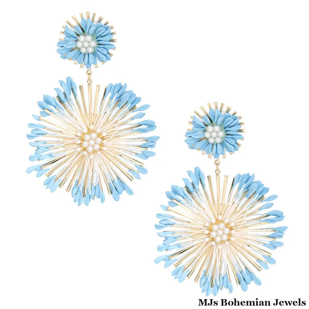 Dangle Blue Wildflower Large Earrings for Women