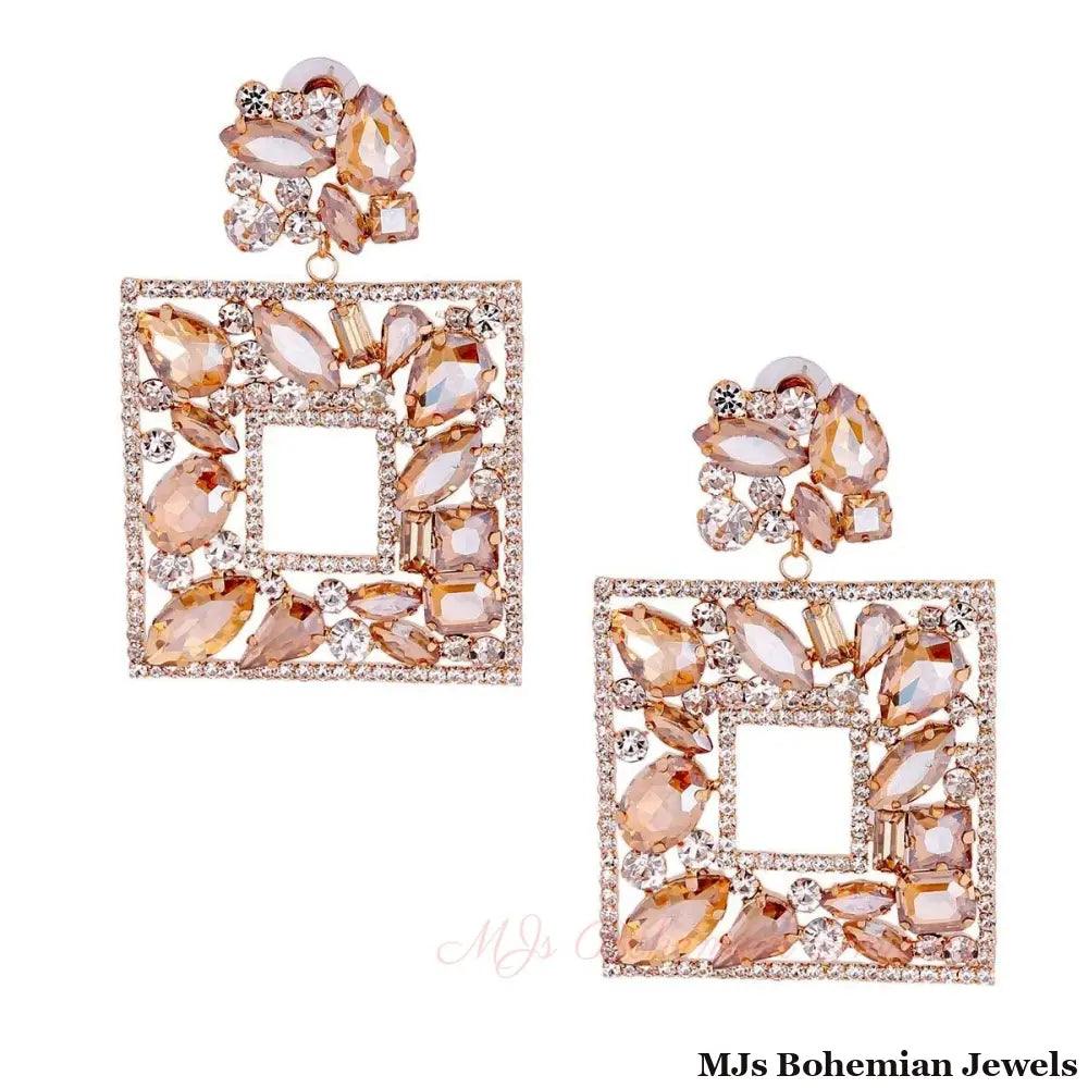 Elegant Topaz Crystal Square Earrings