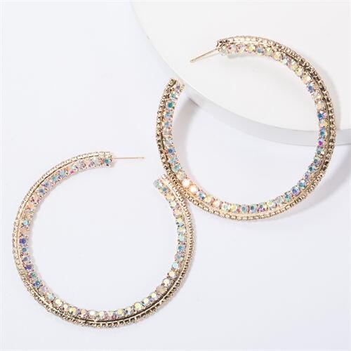 Shiny C-shaped Rhinestone Bold Party Fashion Women Hoop Wholesale Earrings - Golden