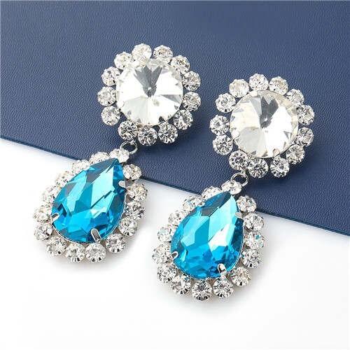 Shining Floral Teardrop-shaped U.S. Party Fashion Women Wholesale Costume Earrings - Blue