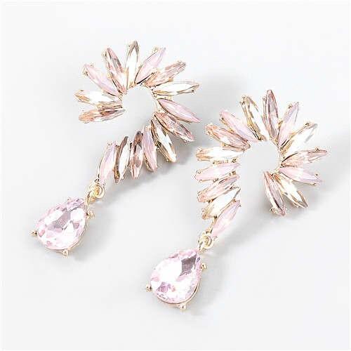 Rhinestone Embellished U.S. Vintage Floral Waterdrop Pendant Wholesale Women Alloy Earrings - Gold Pink
