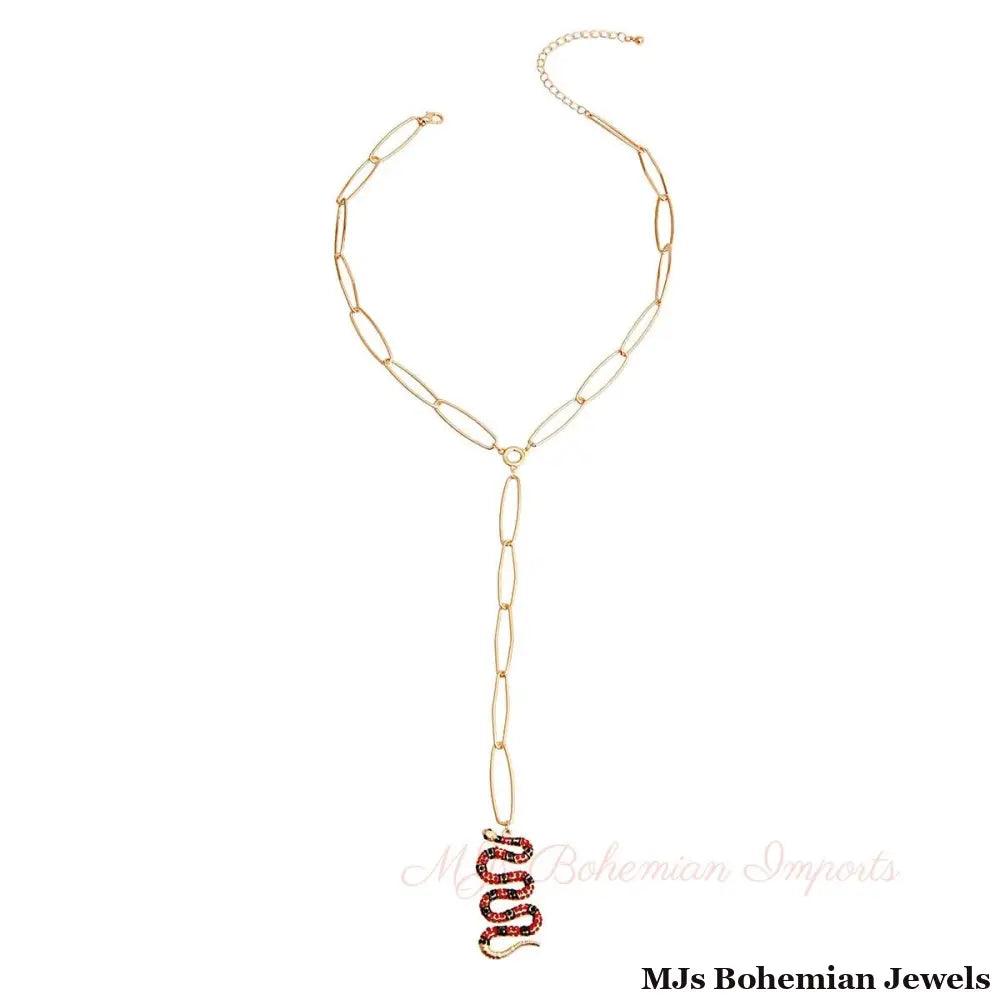 Fiery Red: Snake Y Necklace
