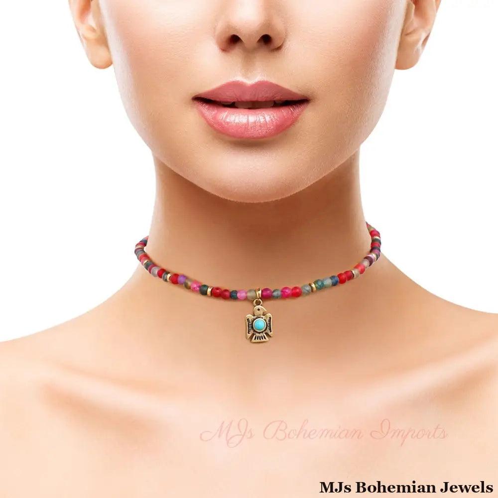 Fuchsia Natural Stone Tunderbird Bracelet