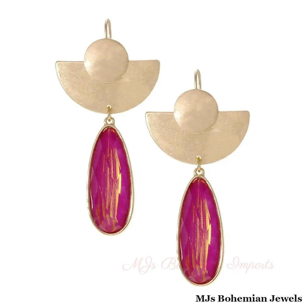 Fuchsia Teardrop Fish Hook Earrings