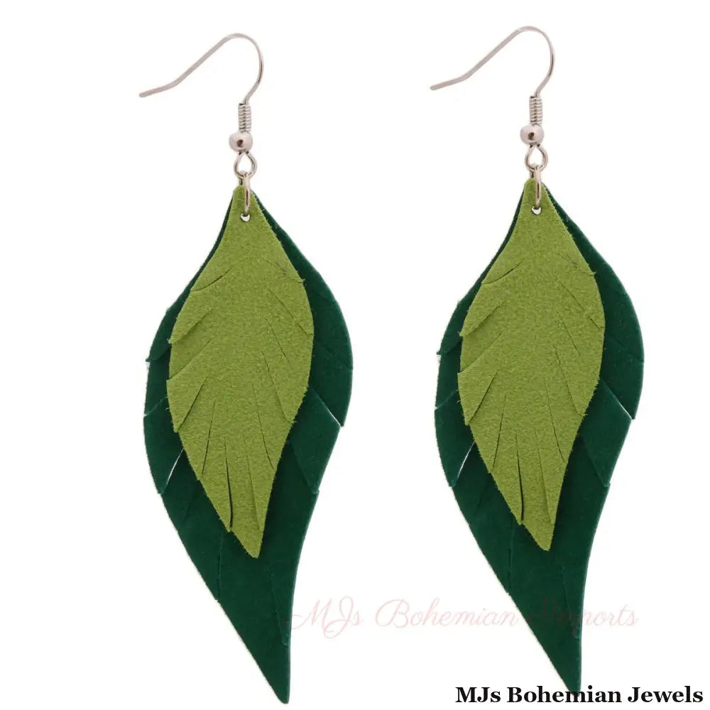 Genuine Leather Green Earrings