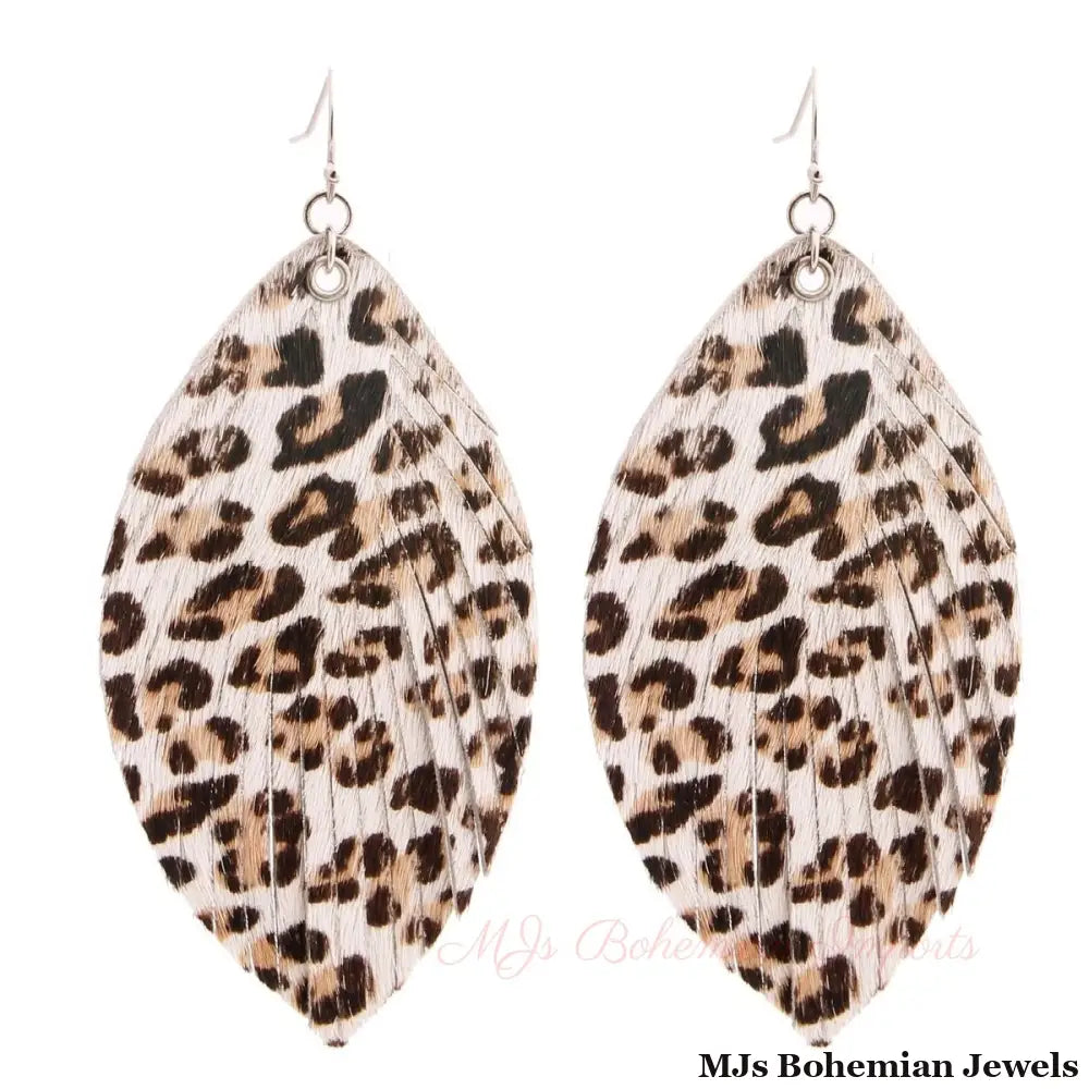 Genuine Leather White Leopard Earrings