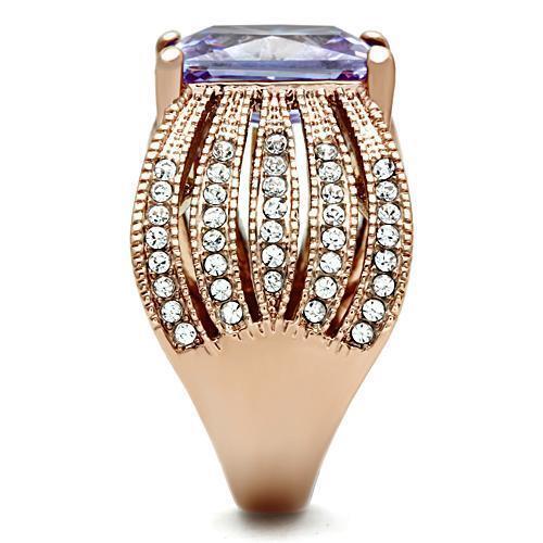 GL236 - IP Rose Gold(Ion Plating) Brass Ring with AAA Grade CZ in Light Amethyst