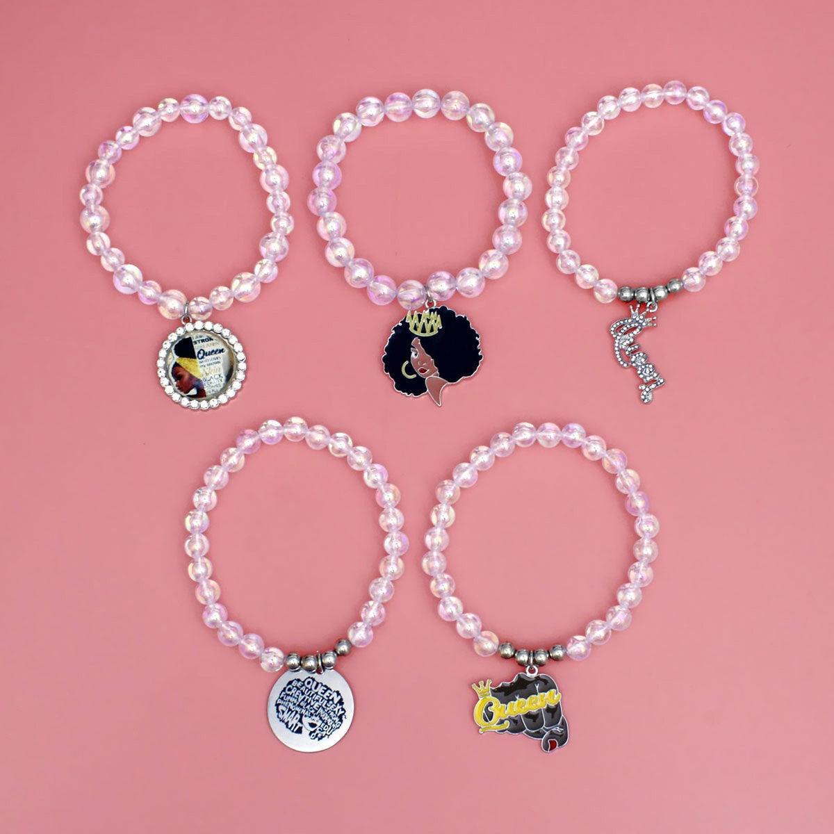 Bracelets Aurbo Bead Black Queen Charm Set