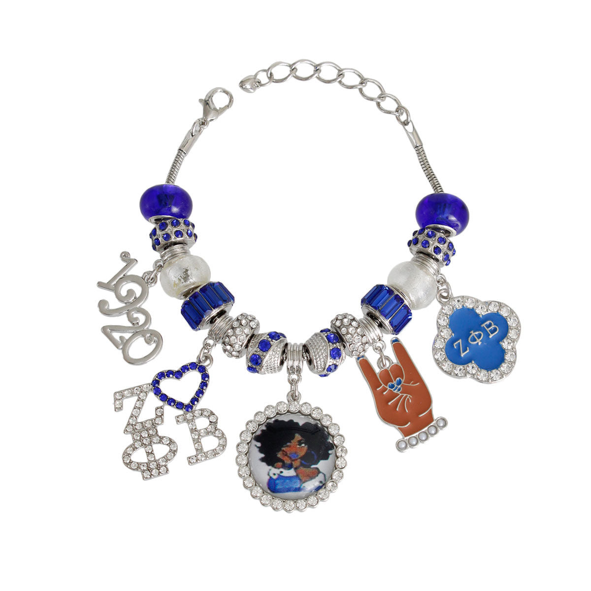 Blue White ZPB Sorority Charm Bracelet