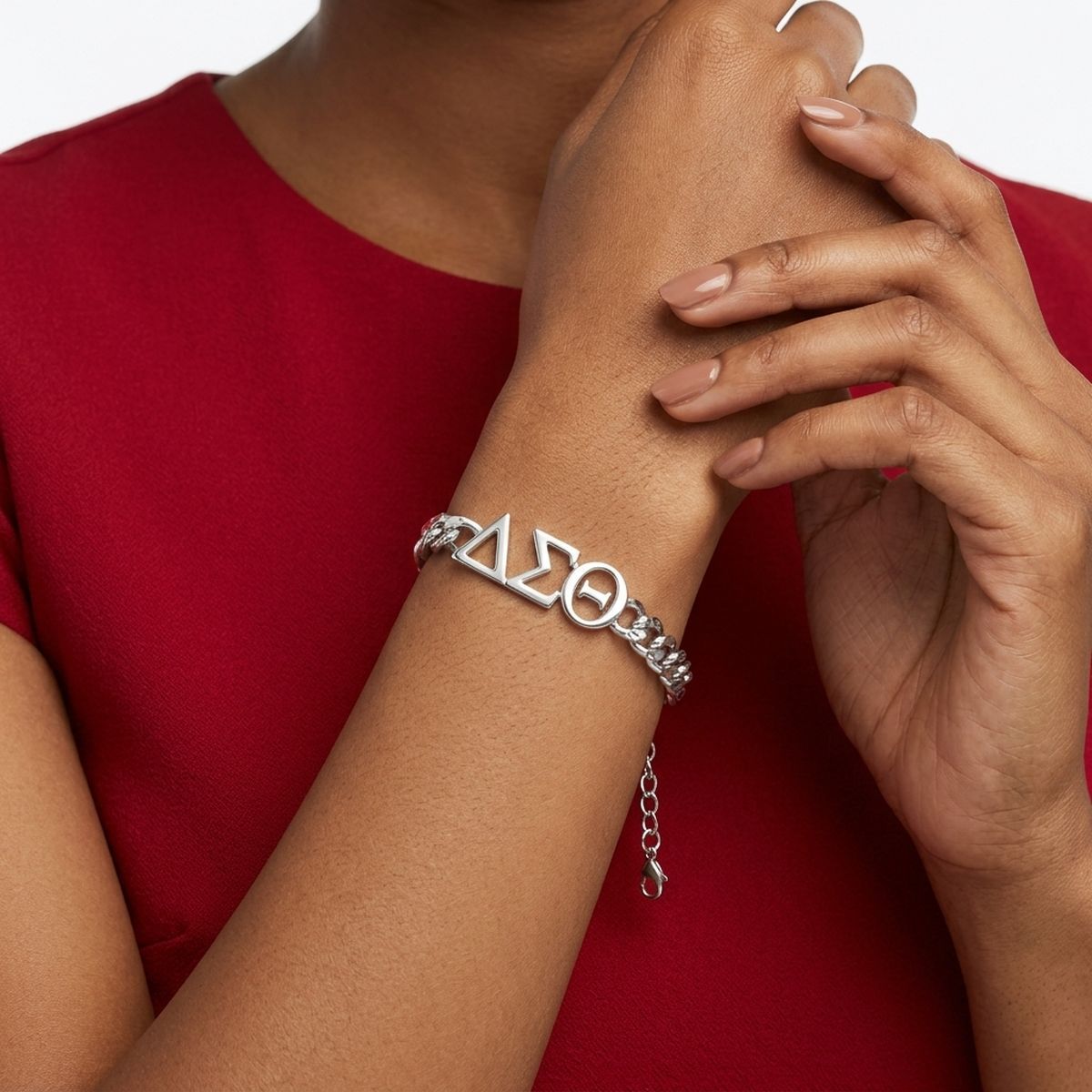 DST Sorority Silver Chain Greek Letter Bracelet