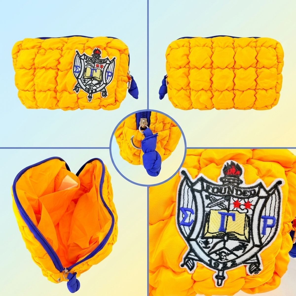 SGRHO Golden Yellow Crest Mini Quilted Puffy Pouch