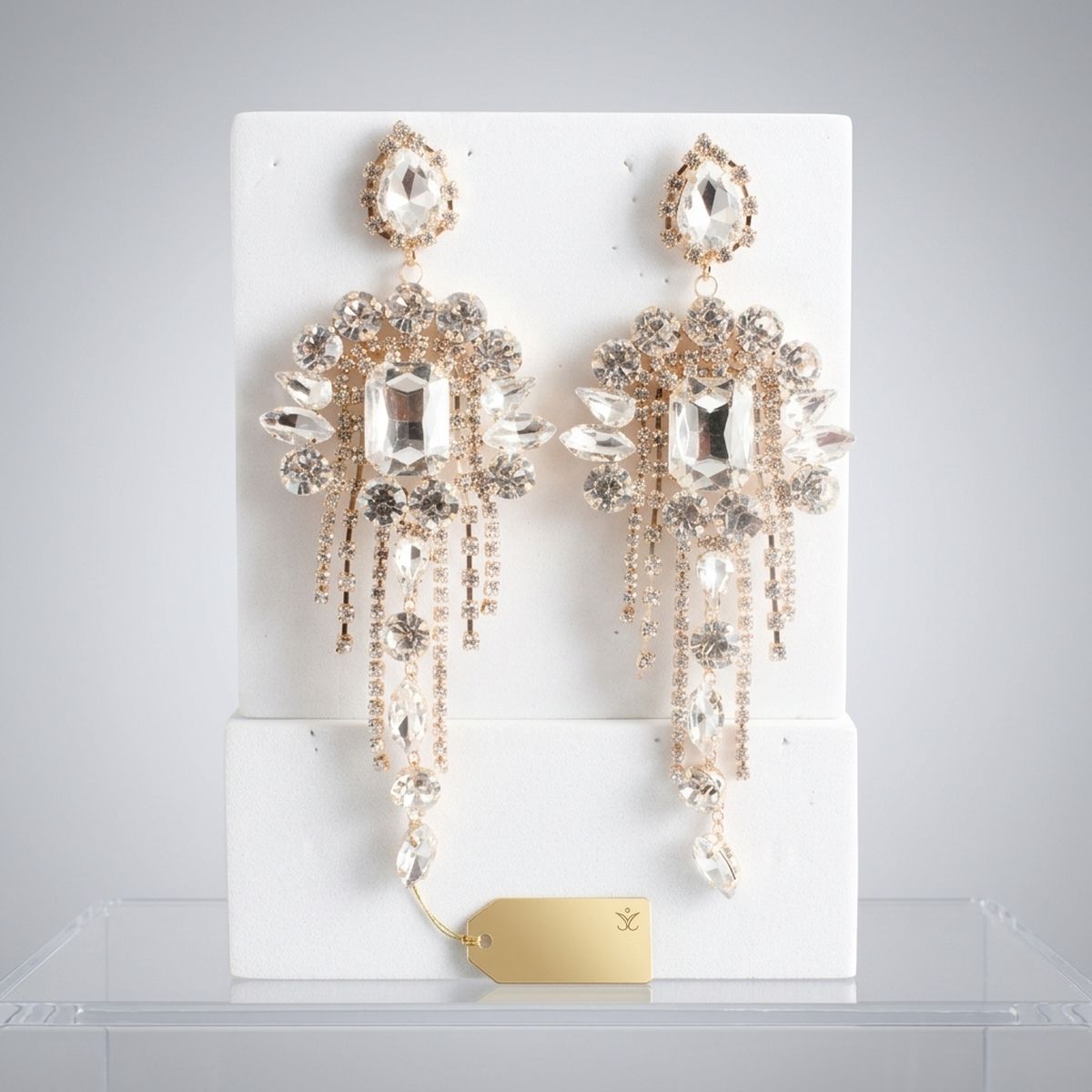 Gold Arched Glass Crystal Chandelier Earrings